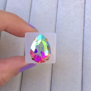 White + Aurora Borealis Gold Crystal Pear Statement Ring